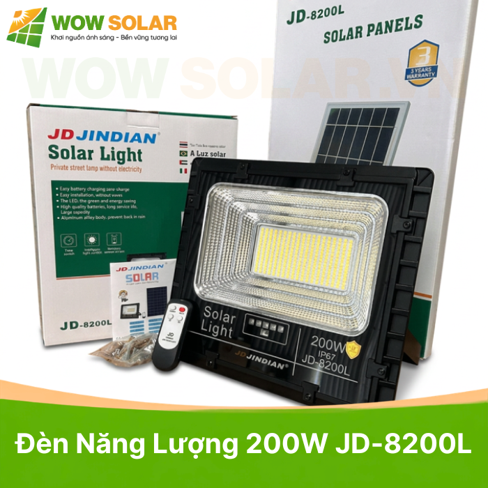Đèn pha LED năng lượng mặt trời JD-8200L 200W