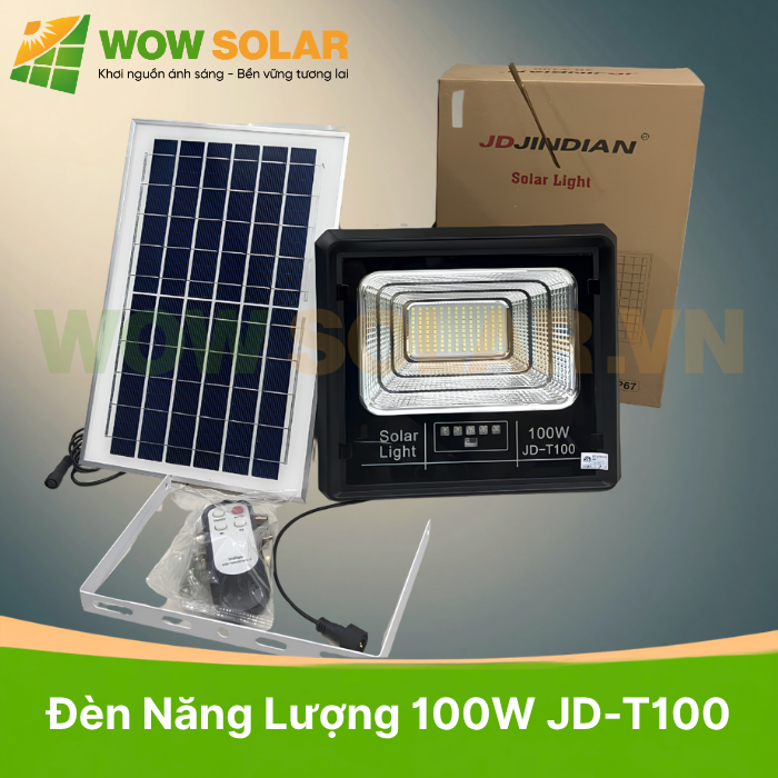 Đèn pha LED năng lượng mặt trời JD-T100 100W chính hãng