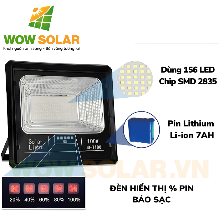 Đèn pha LED năng lượng mặt trời JD-T100 100W chính hãng