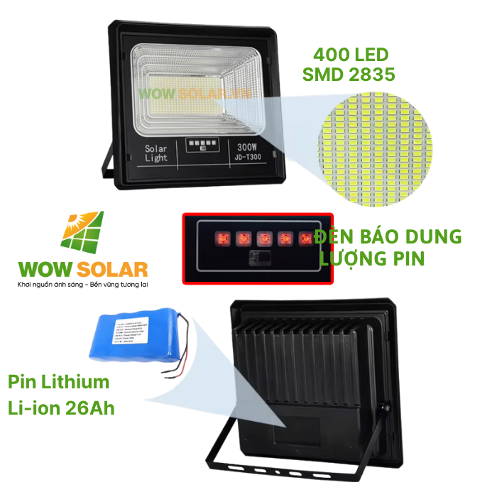 Đèn pha LED năng lượng mặt trời JD-T300 300W