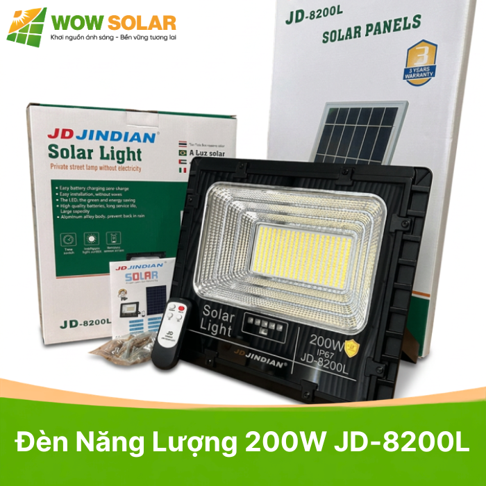 Đèn pha LED năng lượng mặt trời JD8200L 200W