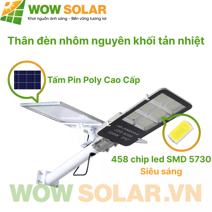 Chip LED SMD 5730 trên đèn đường năng lượng mặt trời Jindian JDE-6300 300W